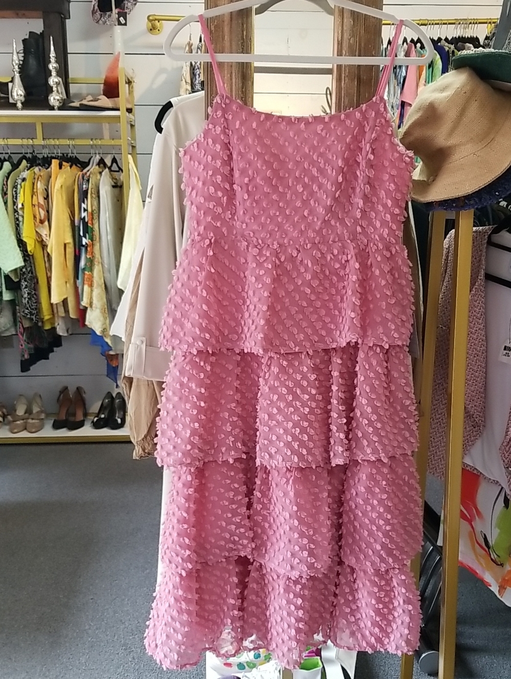 Lulu's Soft Pink Textured Spaghetti Strap Dress